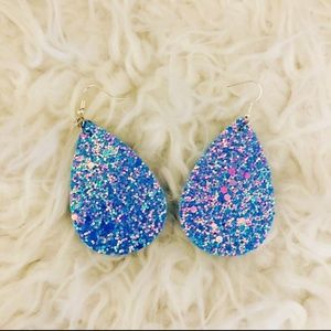 Light Blue/Pink Glitter Teardrop Earrings